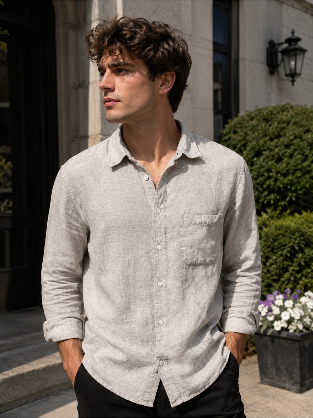Murano Men's Casual Button-Down Shirt 100% Linen size L